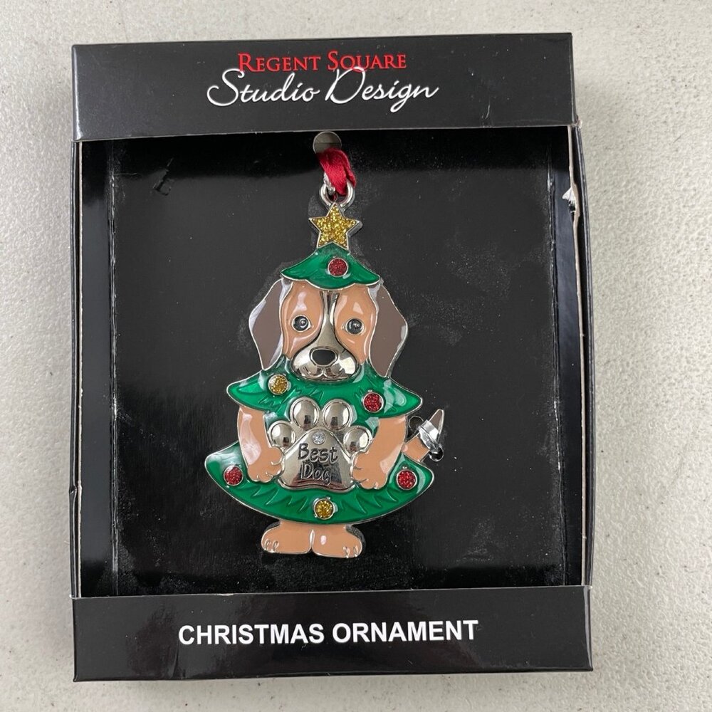 Studio Design Christmas Ornament Best Dog Metal Holiday Tree Brown Puppy Green